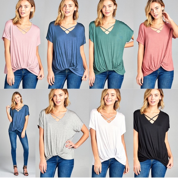 Twist Detail Short Sleeve Top - BLACK - Picture 2 of 2